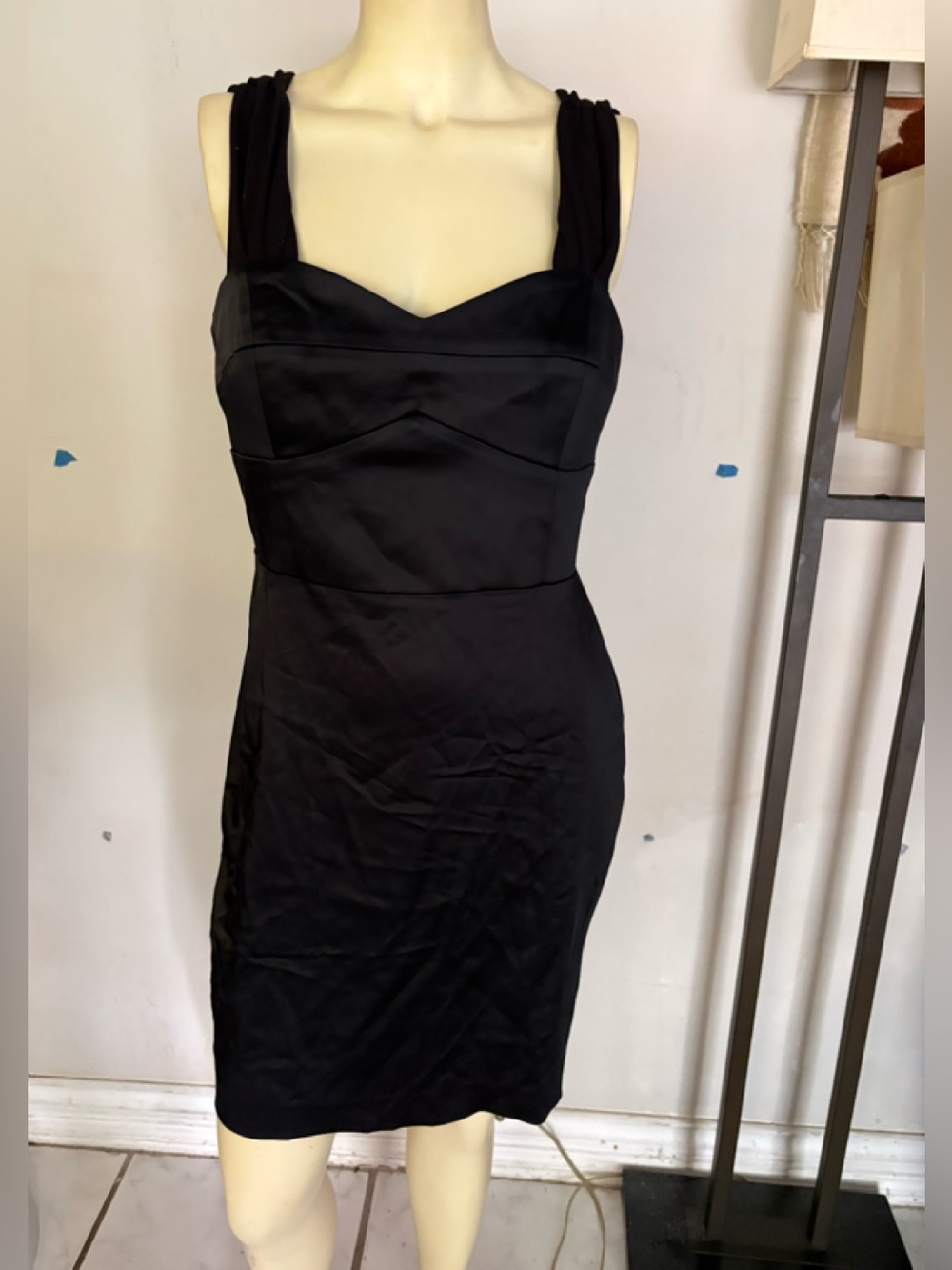 Sean John Black Mini Sheath Dress with Gathered Wide Straps Size 10
